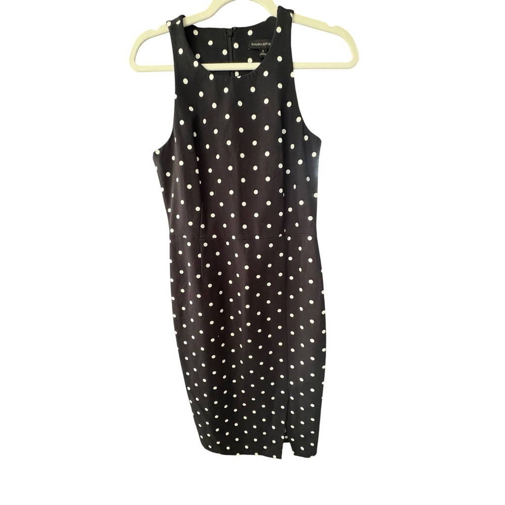 Banana Republic Sheath Dress Black White Polka Dot Sleeveless Classic Size 6 NWT - Picture 2 of 8